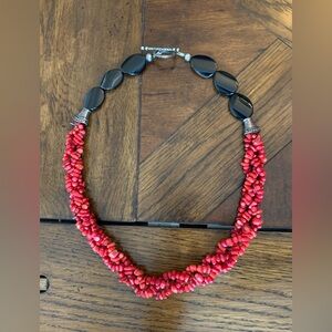 24” Red Shell and Black Stone Necklace with Toggle Closure  Exotic
